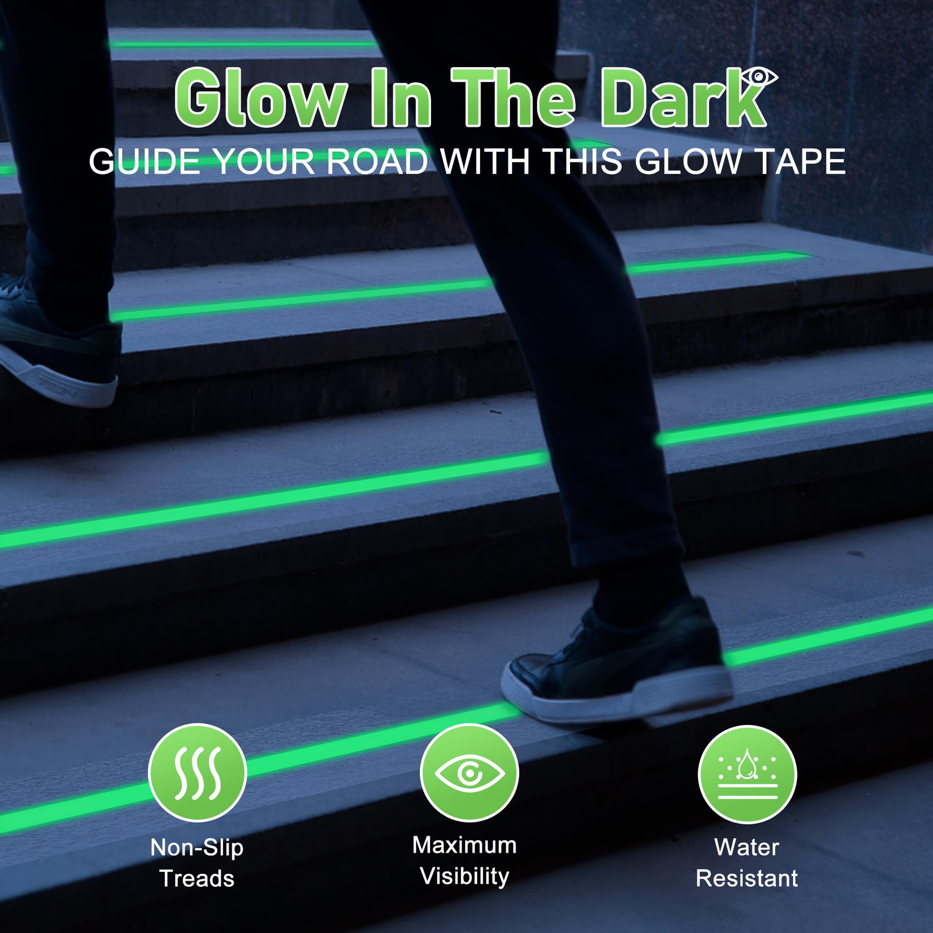 透明楼梯踏板防滑荧光绿条纹胶带防滑自发光自粘夜光透明荧光胶带