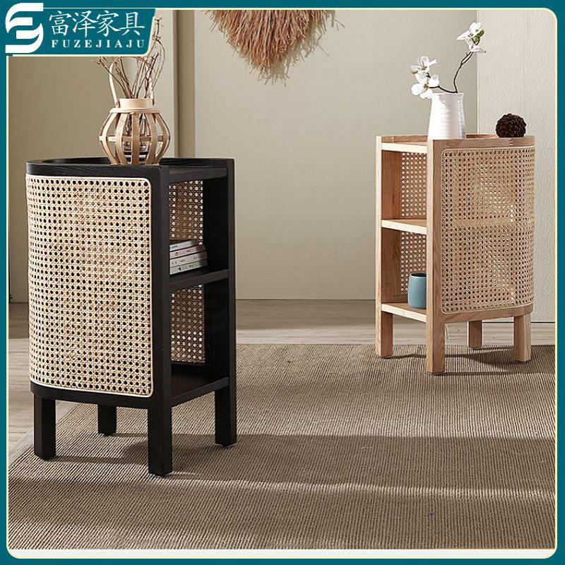 北欧现代简约风格创意家用民宿酒店卧室实木藤编床头柜边几边柜