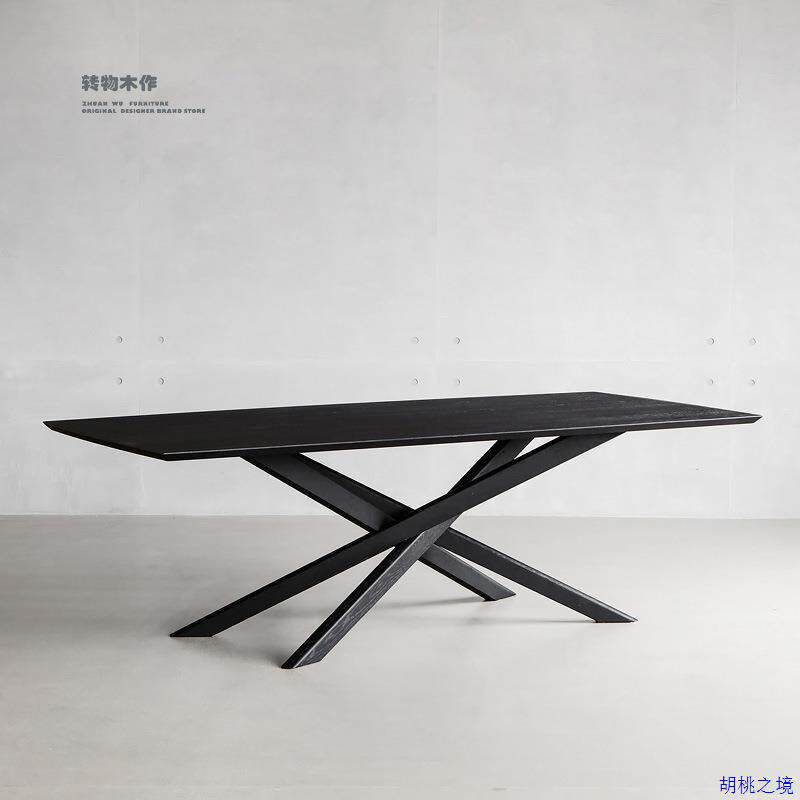 北欧全实木橡木餐桌办公室工作台极简现代西餐桌黑胡桃木环保