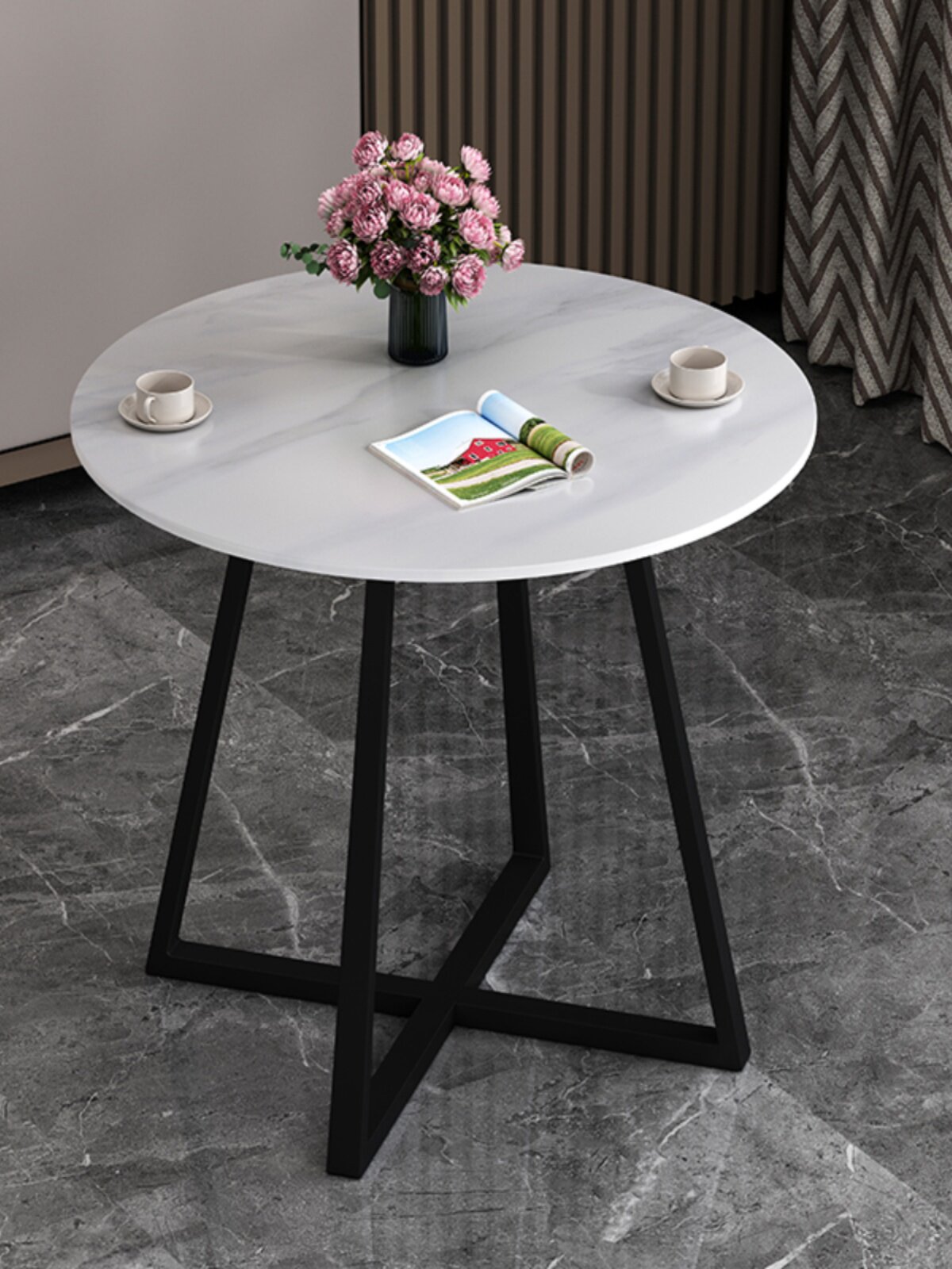 A10L轻奢岩板圆桌商务酒店大堂接待小桌子简约美容院售楼处会客洽