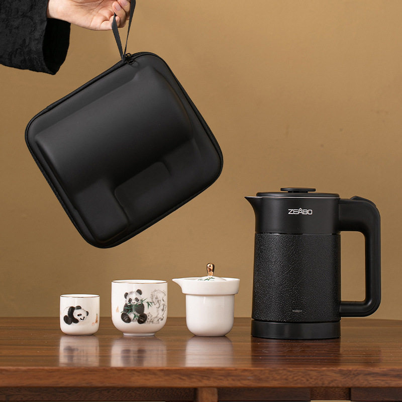 熊猫便携式旅行茶具套装出差酒店烧水壶户外泡茶壶茶杯露营快客杯