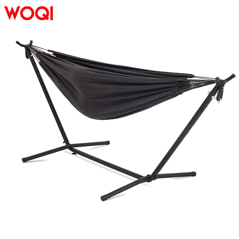 WOQI可定制露营秋千吊床便携式双钢支架可调节棉帆布带绳索