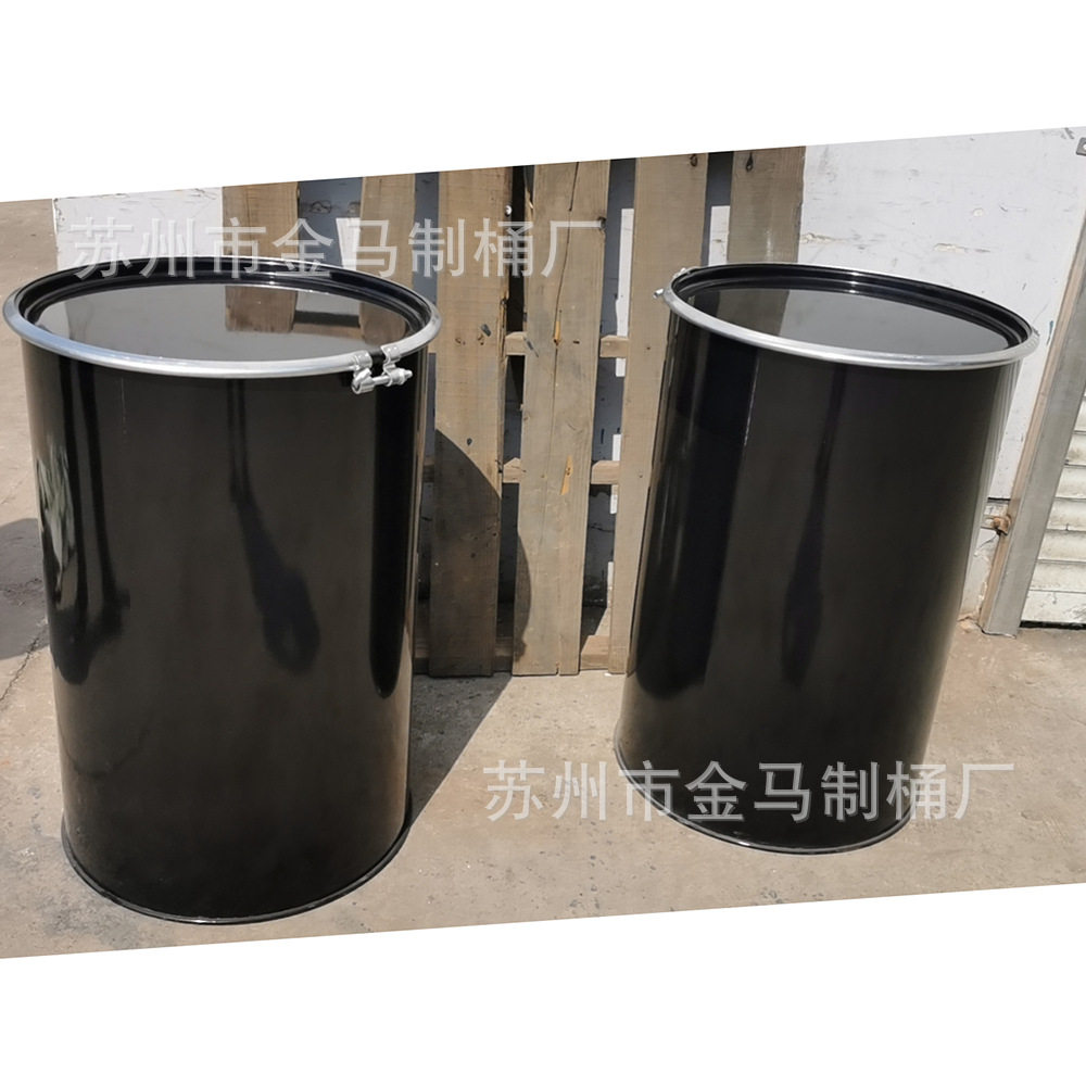 黑色55加仑铁桶 571/574mm口径开口型光板桶 208升pur直板钢桶