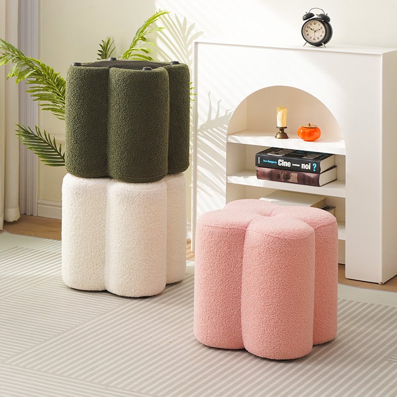 轻奢沙发凳脚踏凳轻奢圆凳创意花瓣坐墩门口换鞋凳客厅家用小凳子