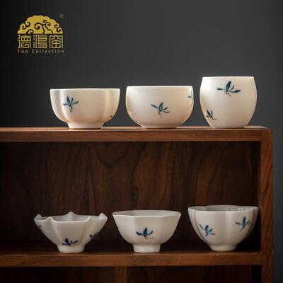 景德拟古兰花手绘主人杯羊脂玉汝窑茶杯大号单杯家用陶瓷功夫品杯