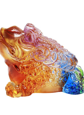 极速古法琉璃水晶招财金蟾小车载中控台装饰工艺品汽车工作台摆件