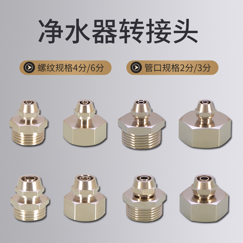 全铜净水器接头配件4/6分转2分3分PE管内外丝直饮水机快插直接头