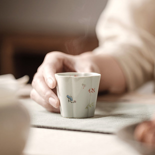 手工陶瓷海棠花口杯功夫茶具茶杯品茗杯手绘小碎花主人杯单杯子