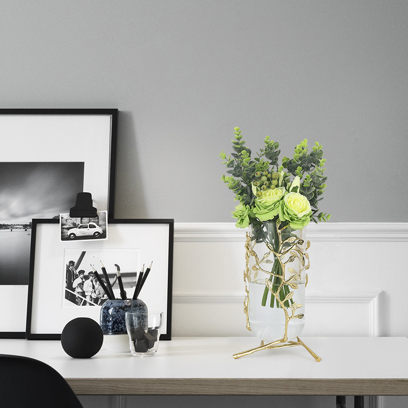 客厅家居摆件合金花瓶摆件电镀拉丝家居装饰品金属摆件