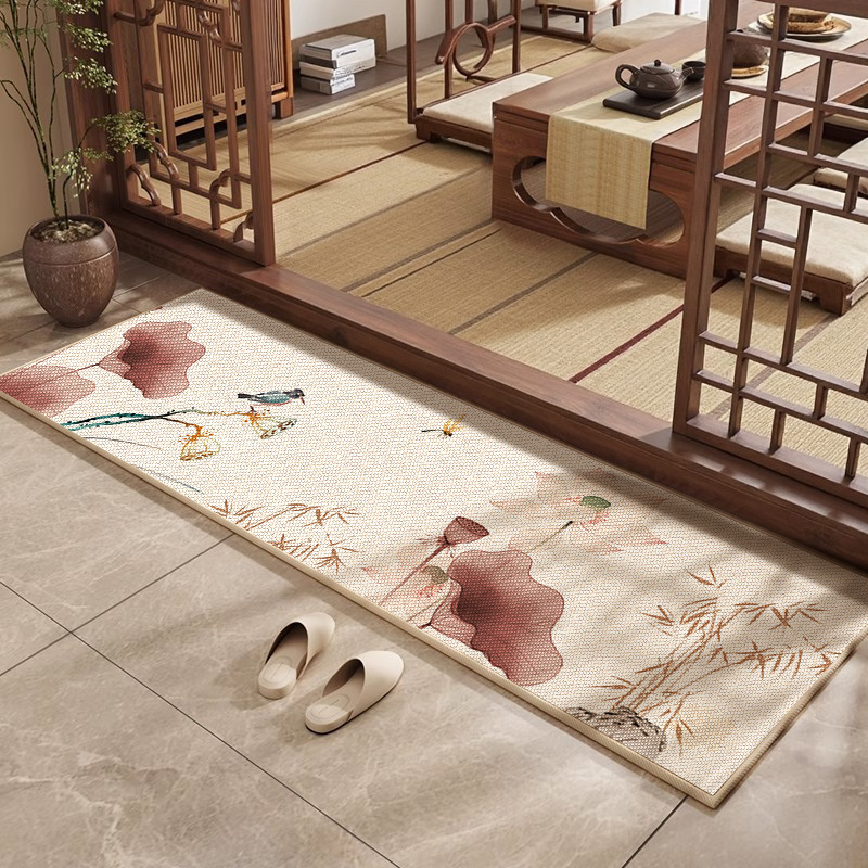 新中式入户亚麻地垫阳台长条耐脏防滑脚垫进门垫客厅走廊麻质地毯