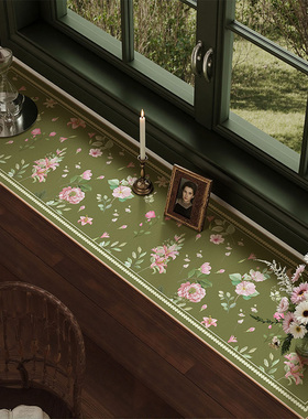 美式书桌垫防水耐高温绿色长条高级感电视柜桌垫比利时绒餐边柜垫