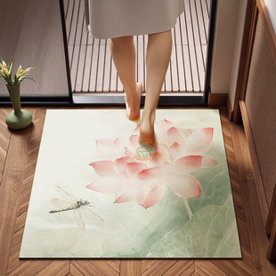 新中式正方形浴室地垫硅藻泥吸水垫卫生间防滑脚垫门口荷花小地毯