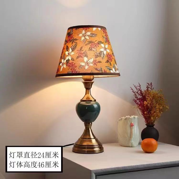 中式复古陶瓷全铜LED卧室台灯