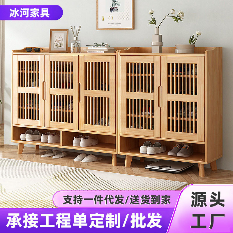 实木透气鞋柜家用门口1.2m橡胶木多层鞋架可调节层高玄关收纳鞋柜