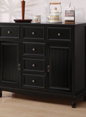 W8斗柜美式实木黑色餐边柜收纳储物柜卧室客厅靠墙小柜子复古抽屉