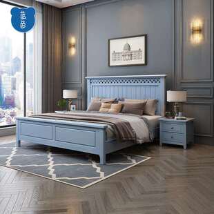 全实木床现代简约白色2米大床美式轻奢1.8米双人床1.5m单人儿童床