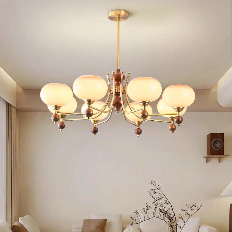 法式中古风客厅灯田园柿子罩吊灯卧室餐厅美式复古装饰实木灯具