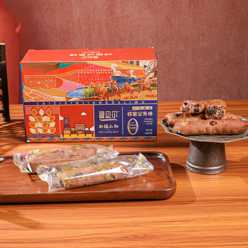 新疆美食夏贝尔黑麦蜂蜜坚果棒面包480g盒装糕点法棍列巴整箱早餐