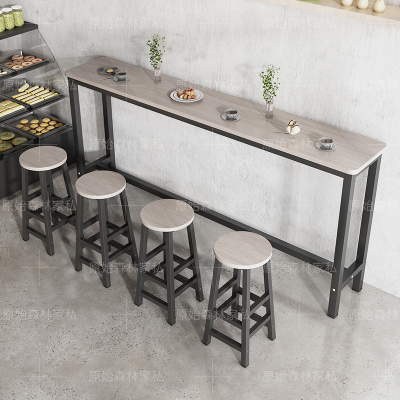 圆角吧台桌家用长条桌奶茶店桌椅组合高脚吧台简易靠墙商用窄桌子