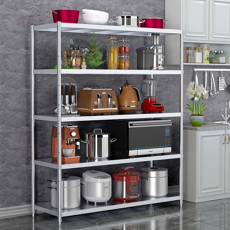 不锈钢厨房置物架五层落地多层仓库货架家用微波炉收纳整理储物架