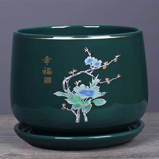 花盆陶瓷带托盘大号家用室内客厅绿萝君子兰花盆专用盆栽绿植花盆