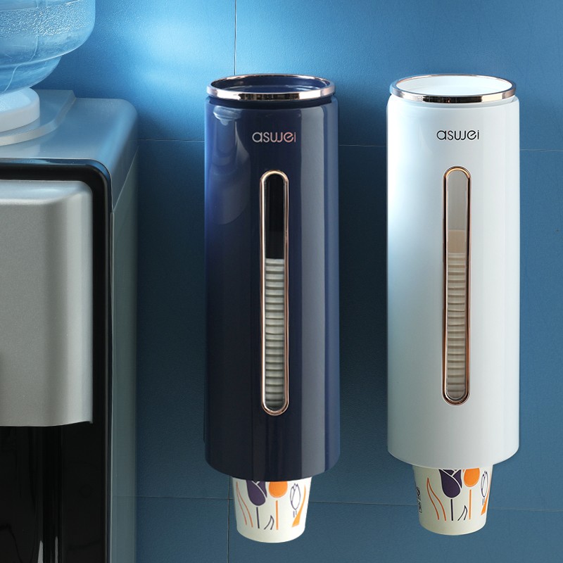 家用欧式圆形一次性纸杯架饮水机壁挂自动纸杯取杯器纸杯收纳神器