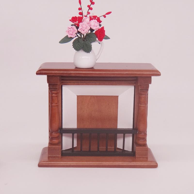 1:12娃娃屋dollhouse迷你家具古典客厅场景微缩模型胡桃木色壁炉