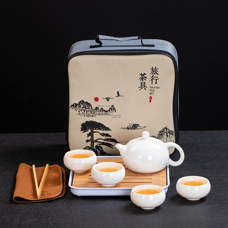 羊脂玉旅行功夫高档户外便携茶具套装轻奢白瓷泡茶侧把壶茶杯小套