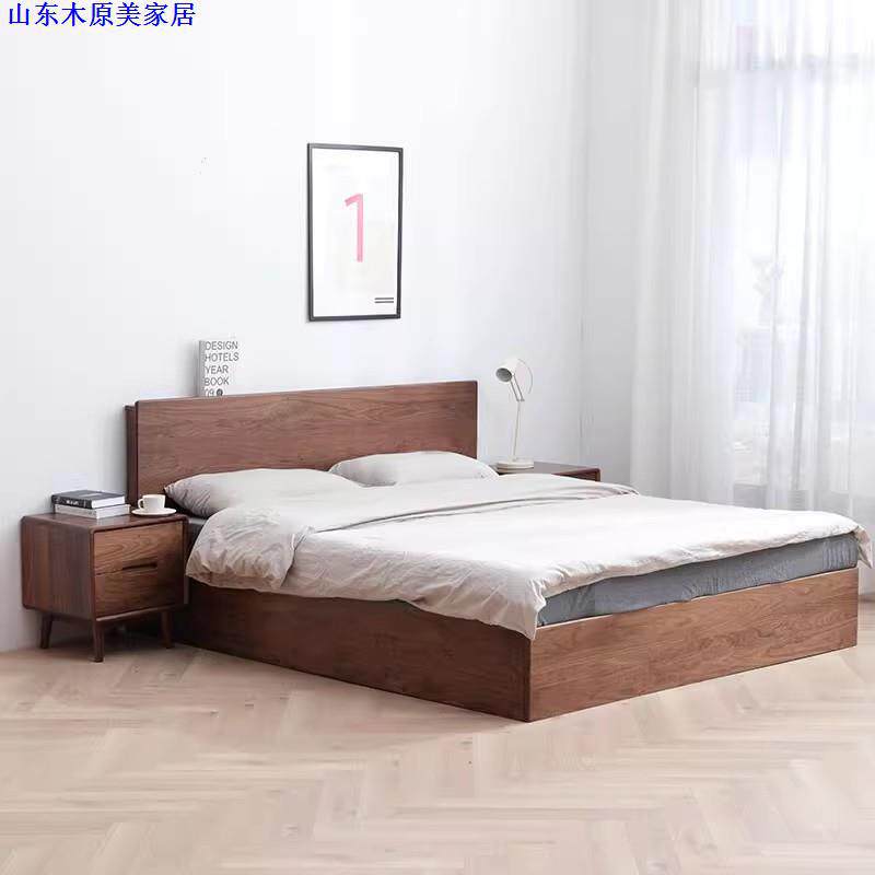 北欧全实木悬浮床1.5米1.8米气压高箱储物床橡木现代简约黑胡桃木