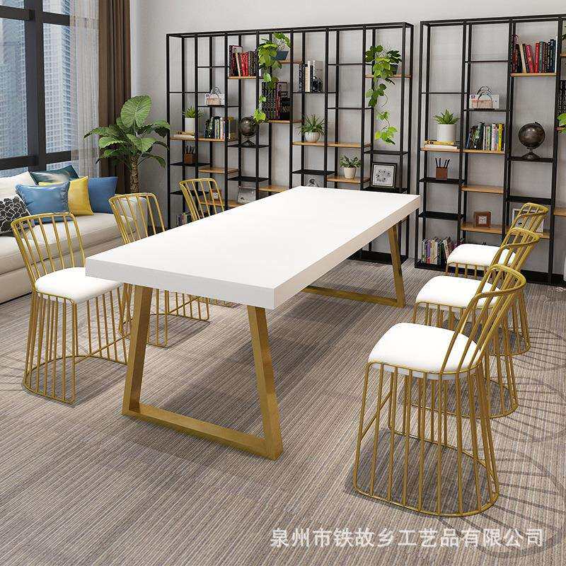 北欧风实木办公桌白色简约公司员工会议桌椅组合轻奢家用办公桌子