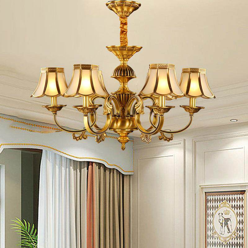 简欧式全铜吊灯客厅餐厅卧室6头铜艺灯美式现代简约铜艺灯具1613