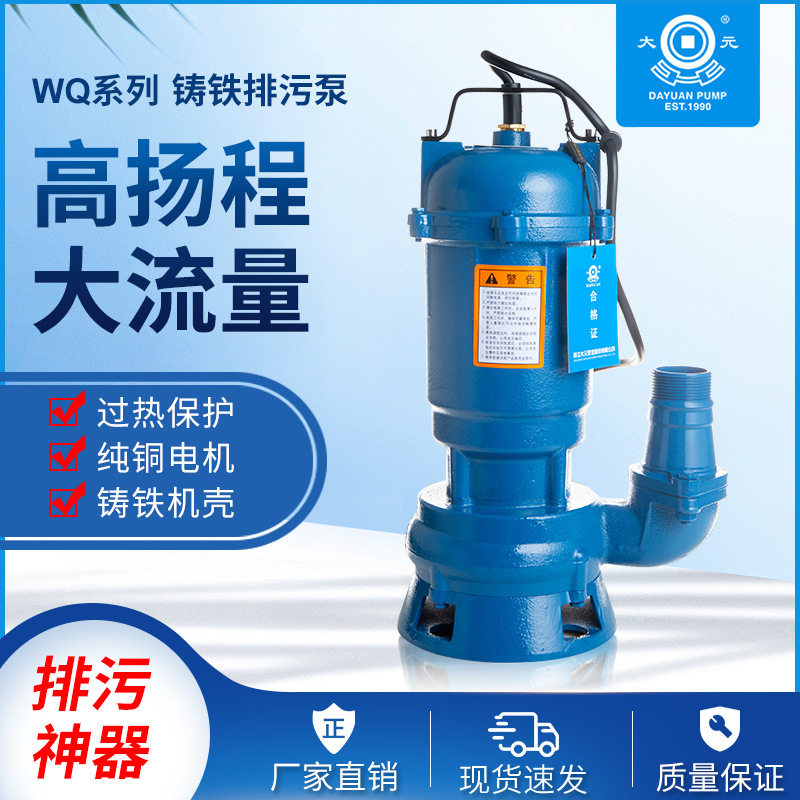 大元铸铁污水泵浮球化粪池沼气池无堵塞污提升泵220V380V泥沙潜水