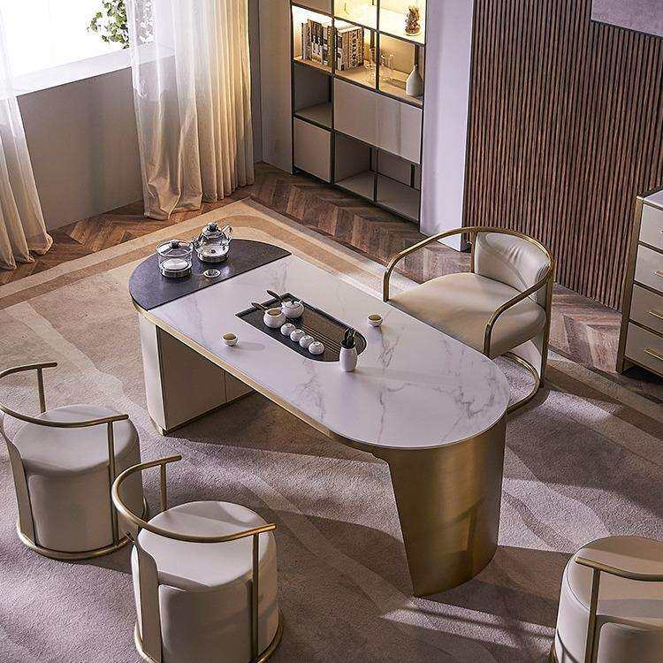 现代轻奢茶桌书房办公室高档岩板茶几茶台一体式后现代多功能茶台