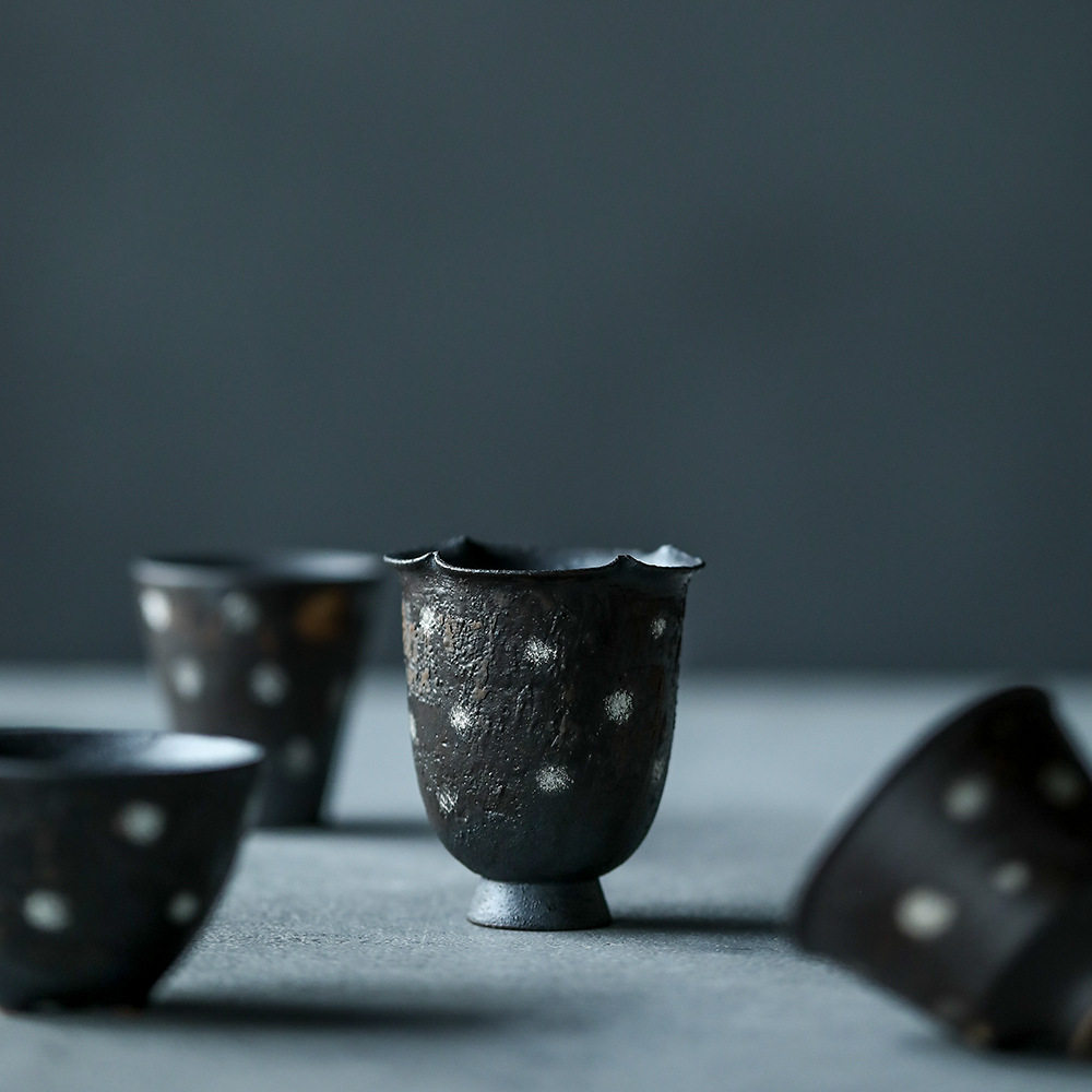 晴先生陶艺家系列星光系列金彩高足茶杯 闻香杯 手作陶器徐婉手作