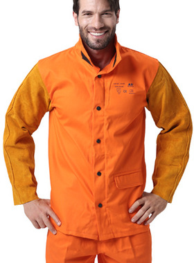 友盟 AP-2630 橙红色防火布配金黄色皮袖焊接服