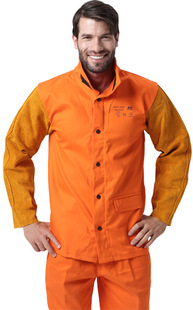 橙红色防火布配金黄色皮袖 2630 焊接服 友盟