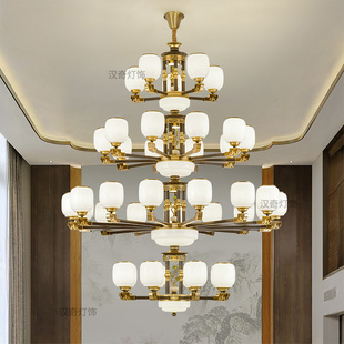 复式楼客厅大吊灯新中式中空别墅挑高挑空楼中楼大厅楼梯长吊灯