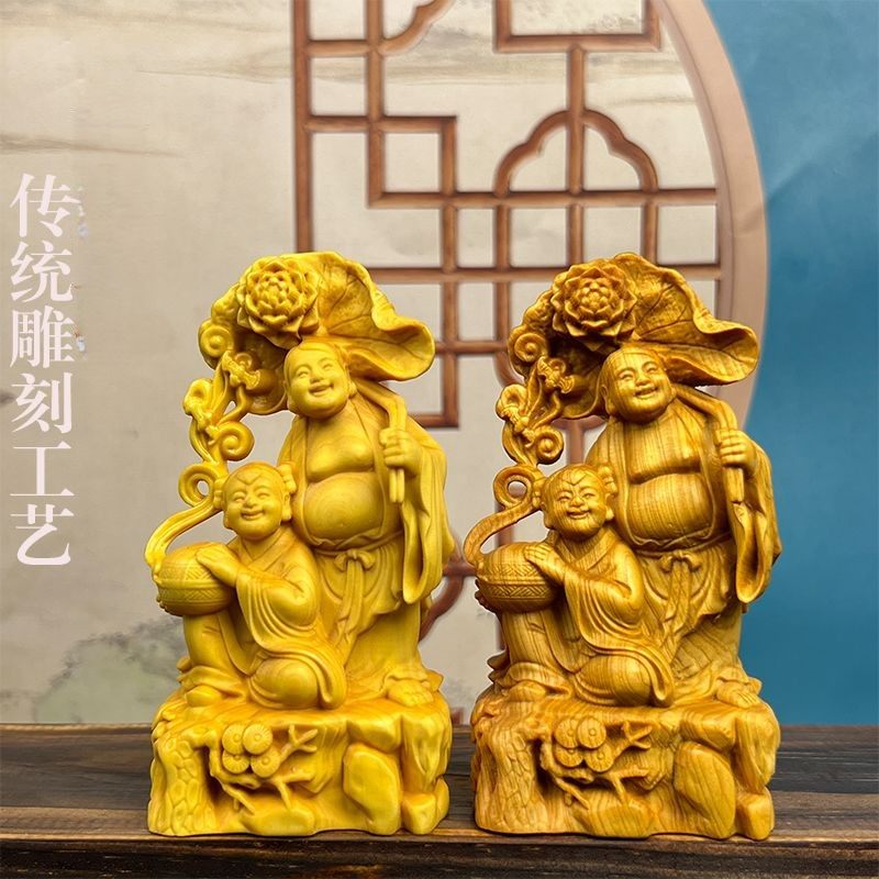 崖柏木雕刻和合二圣摆件实木质招财中式客厅家居家用桌面百年好合,家居饰品,木雕,淘宝优惠券,粉丝福利购,淘宝优惠卷