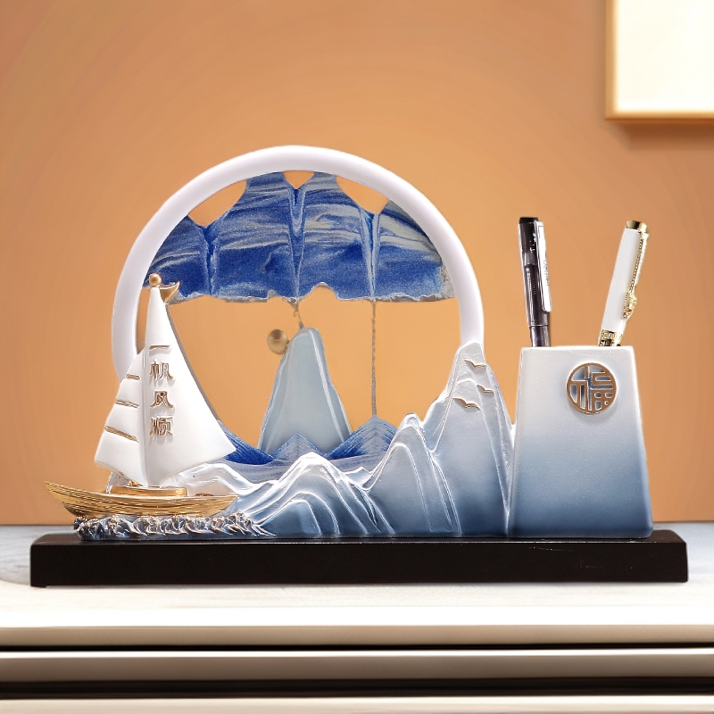 一帆风顺创意沙漏流沙画笔筒摆件客厅办公室书房轻奢高档装饰品图片
