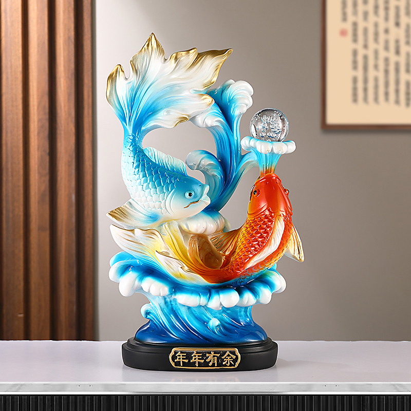 新中式年年有鱼双鱼戏珠摆件玄关客厅电视柜高档装饰乔迁新居礼品