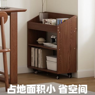 书桌旁小书架桌下置物架收纳矮柜可移动带轮实木书柜简易储物柜子