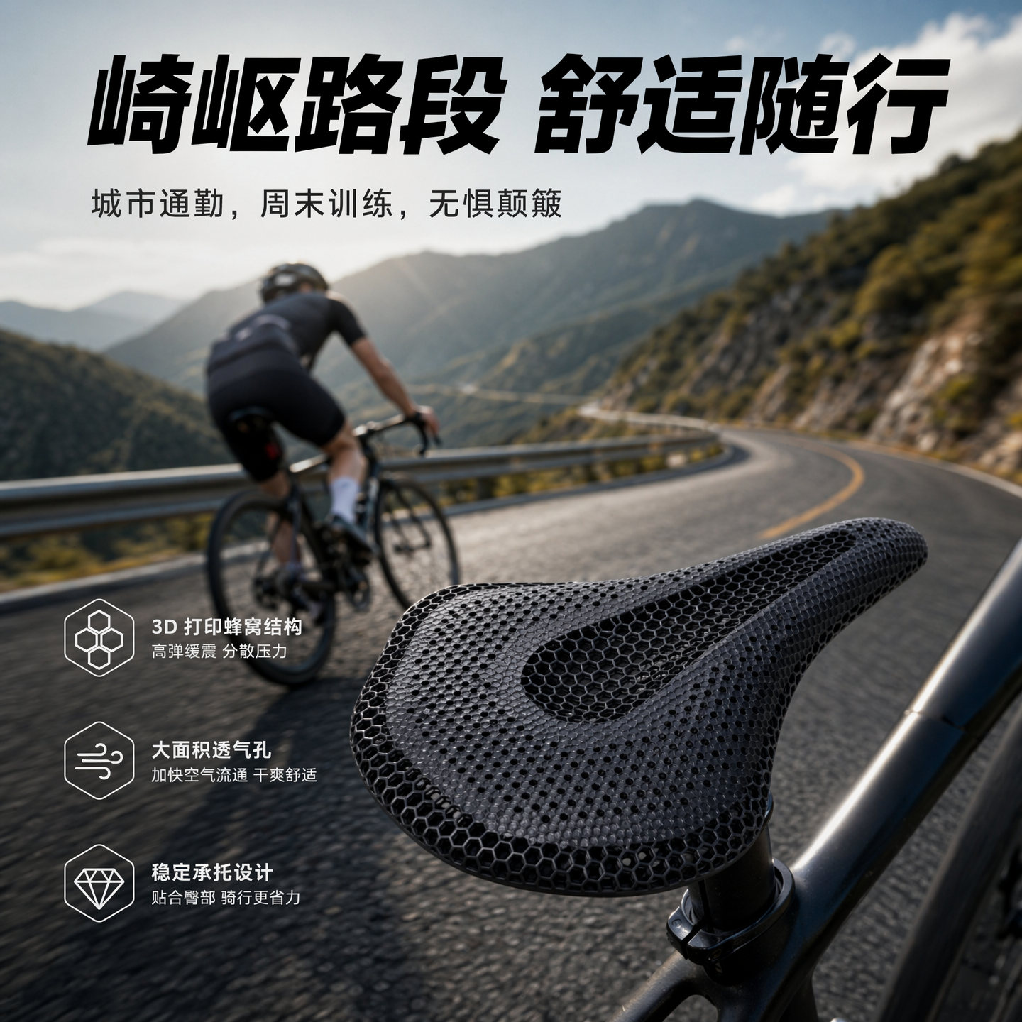 3d打印坐垫公路自行车坐垫轻量化人体工学透气骑行装备