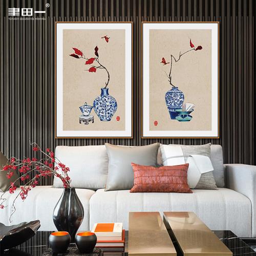 新中式客厅装饰画沙发背景青花瓷壁画餐厅玄关卧室寓意挂画图片
