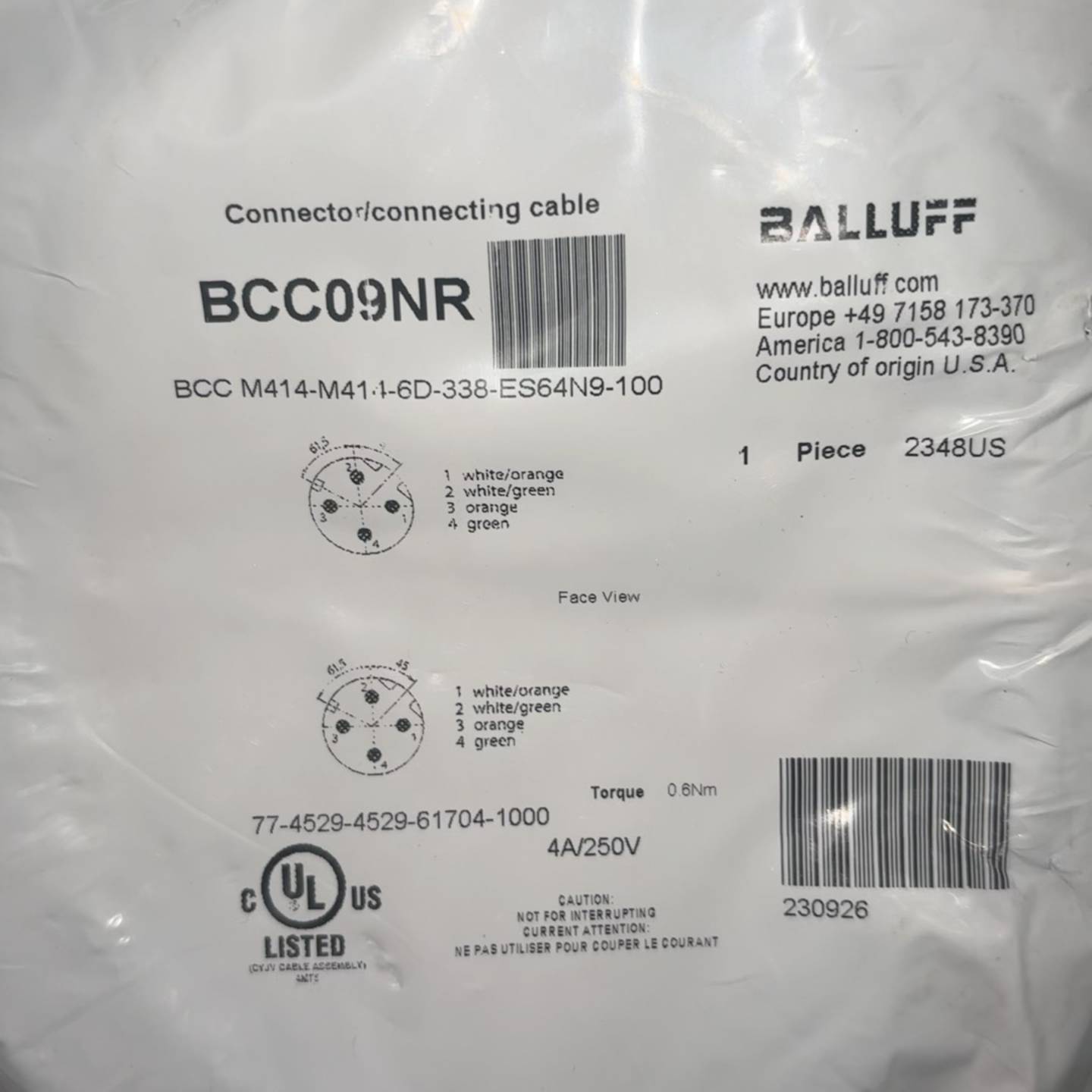 可维修正品BCC09NR巴鲁夫连接线议价