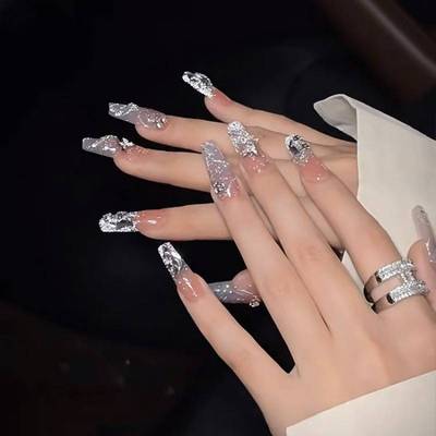 网红爆闪满天星立体蝴蝶丝带美甲成品手工穿戴甲贴片防水拆卸美甲