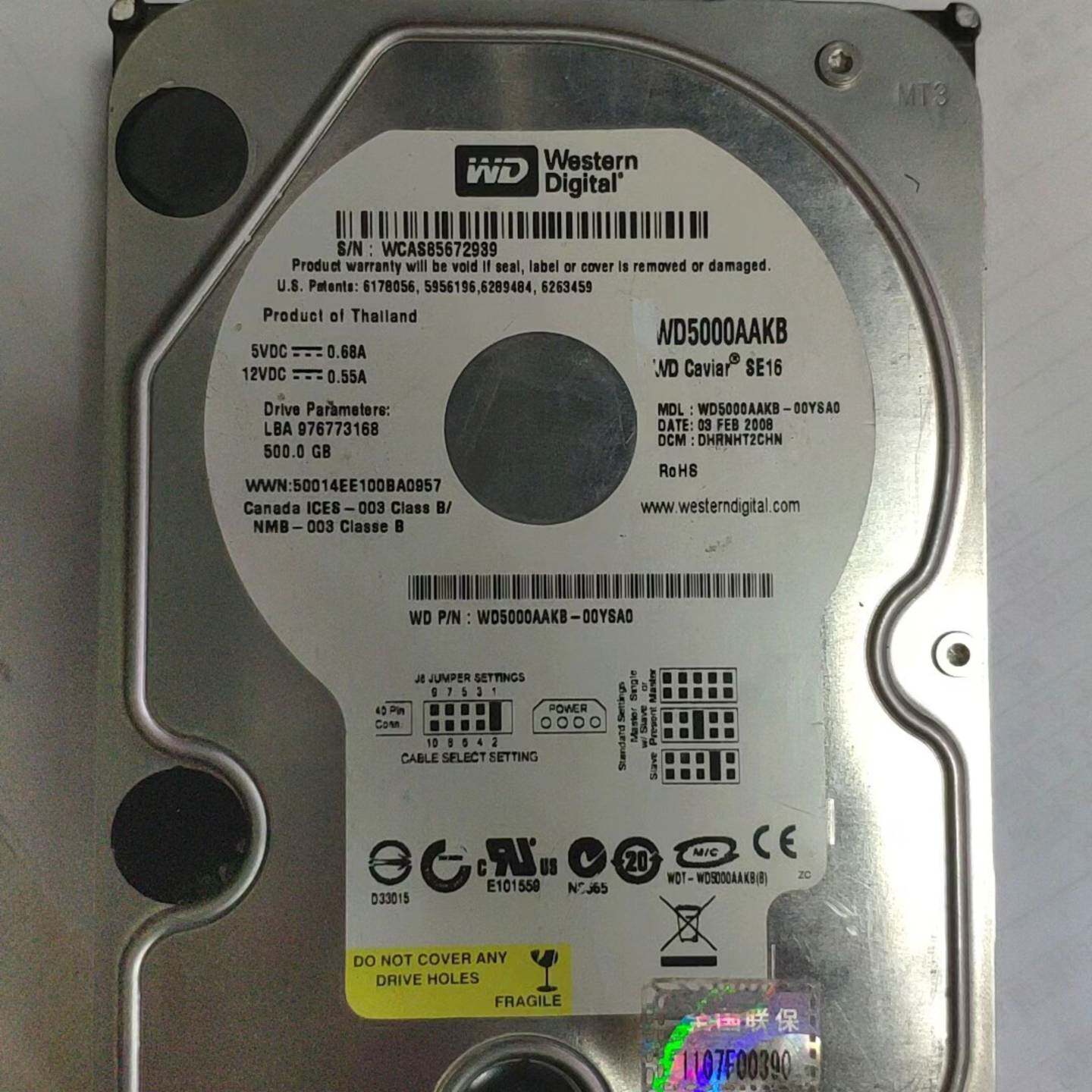 可维修台式机并口500G WD5000AAKB IDE接口老款