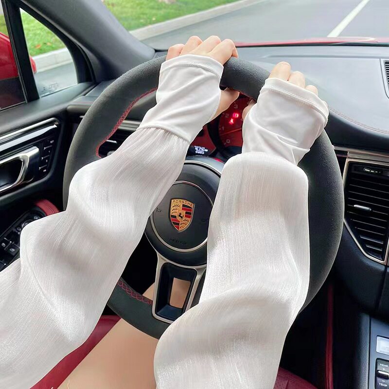 夏季女高级冰丝防嗮袖套防紫外线开车骑行宽松拼接珠光丝护臂冰袖