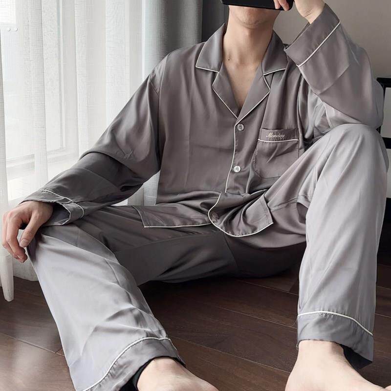 冰丝长袖春夏家居服宽松薄款男士夏季可外穿春秋款大码休闲睡衣