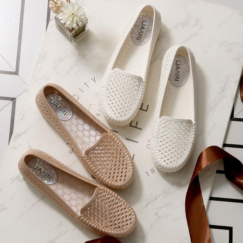 夏季白色女鞋护士凉鞋工作鞋护工舒适妈妈鞋平底镂空漂流洞洞鞋夏
