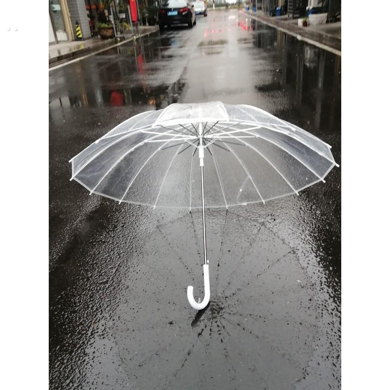 升级款16骨透明伞弯勾自动长柄伞抗风加固白色纤维骨架耐用雨伞